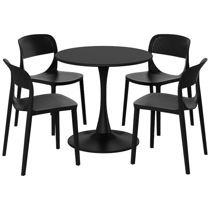Frond and Form 4-Person Outdoor Round Dining Set - Black