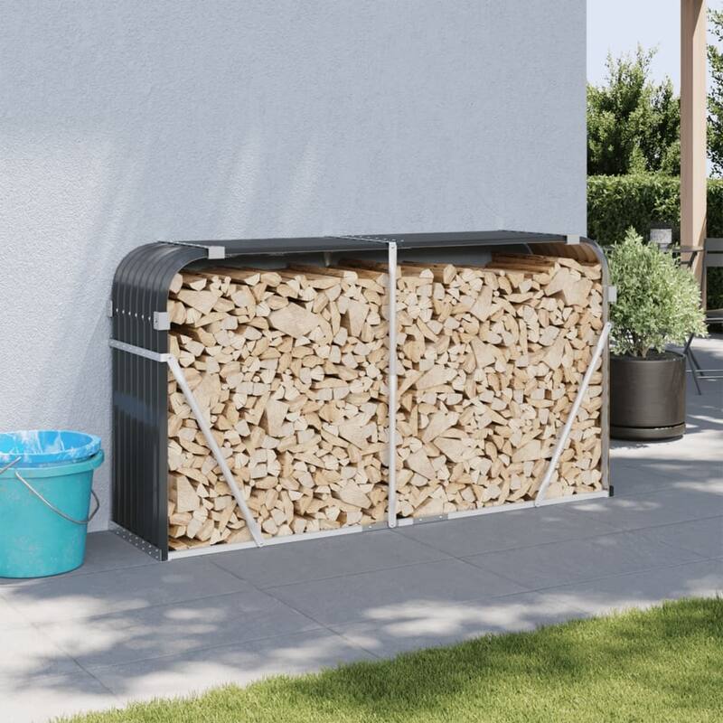 vidaXL Log Holder Outdoor Indoor Storage Firewood Rack Stand Galvanized Steel - 70.9" x 17.7" x 39.4" - Anthracite