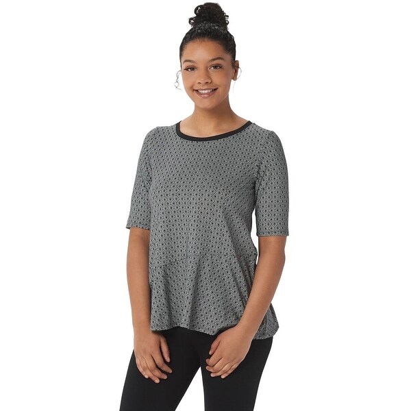 Cuddl Duds Womens Flexwear Elbow-Sleeve Asymmetric Peplum Top 2X Black A346871