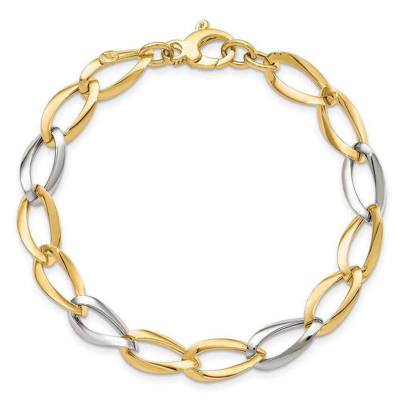 Curata 14k Two Tone Gold Polished Fancy Link Bracelet 7.5 Inch