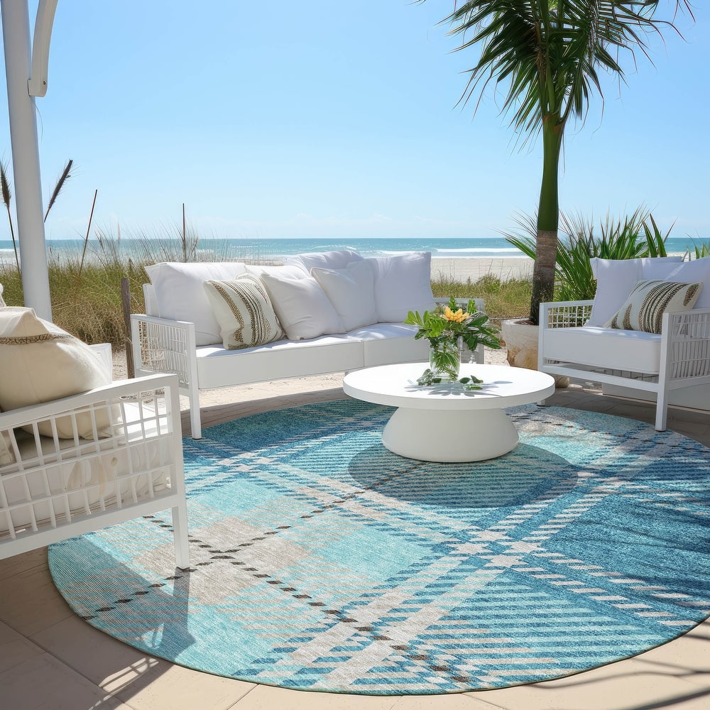 Machine Washable Indoor/ Outdoor Chantille Plaid Cozy Rug