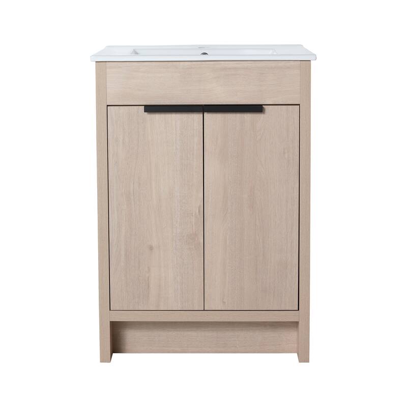 24" Bathroom Vanity Cabinet with 2 Soft-Close Doors, Adjustable Storage Shelves, Freestanding, Eco-Friendly Plywood - 23.23in L Plywood - 23.23in L Plain Light Oak