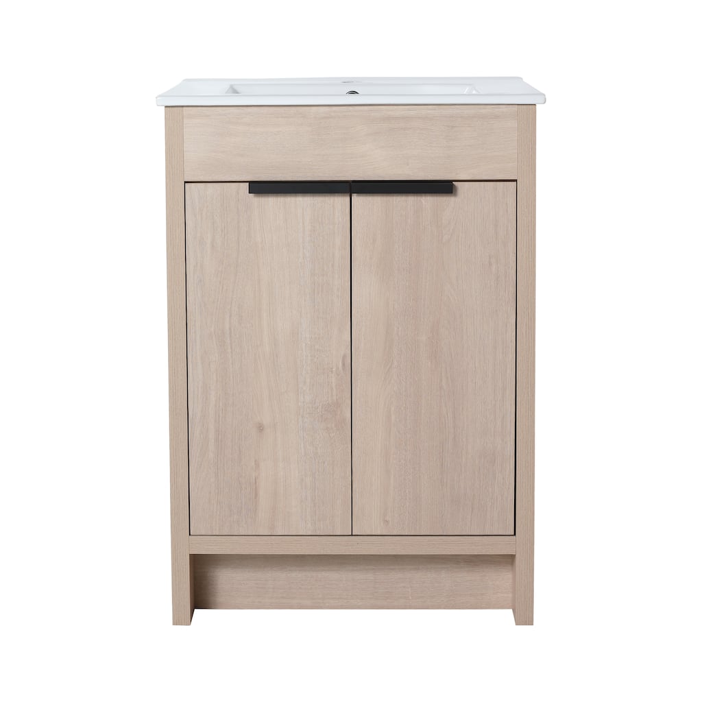 24" Bathroom Vanity Cabinet with 2 Soft-Close Doors, Adjustable Storage Shelves, Freestanding, Eco-Friendly Plywood