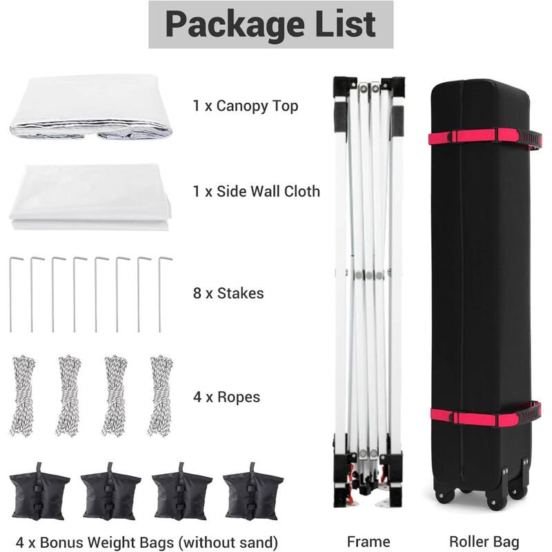 10x10ft Portable Instant Pop Up Canopy Tent with 1 Sidewall for Parties, Camping, Beach - N/A