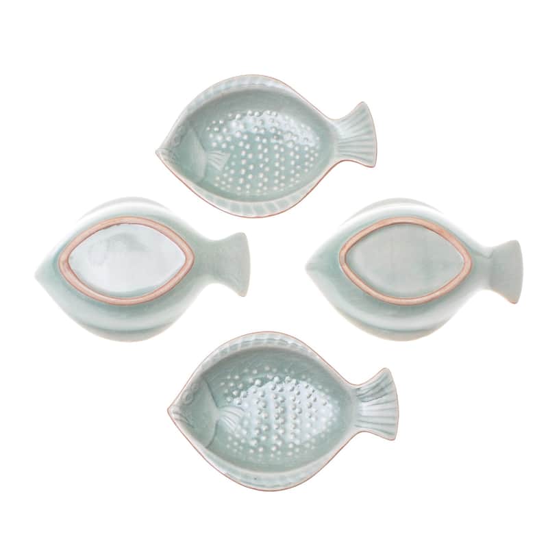 Novica Handmade Spotted Swimmers Ceramic Appetizer Dishes (Set Of 4)