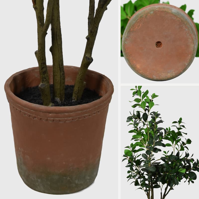 American Art Decor Artificial Pea Tree in Cement Pot Faux Plant for Home or Office - 60"