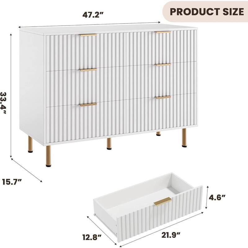 Fluted 54" 6 Drawer Double Dresser for Bedroom, Living Room, Hallway, Kids Room