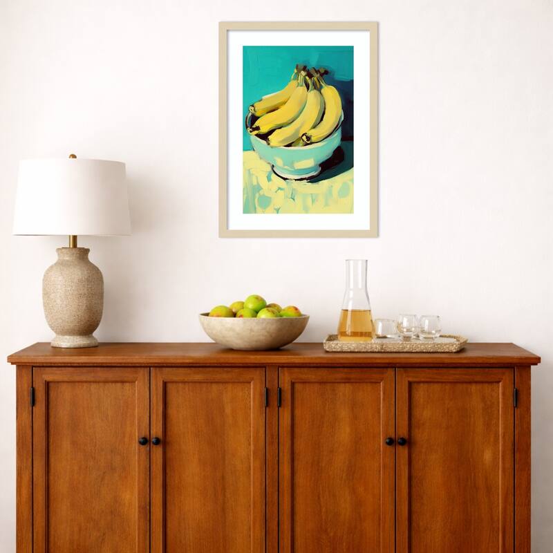 Bowl of Bananas by Treechild Wood Framed Wall Art Print