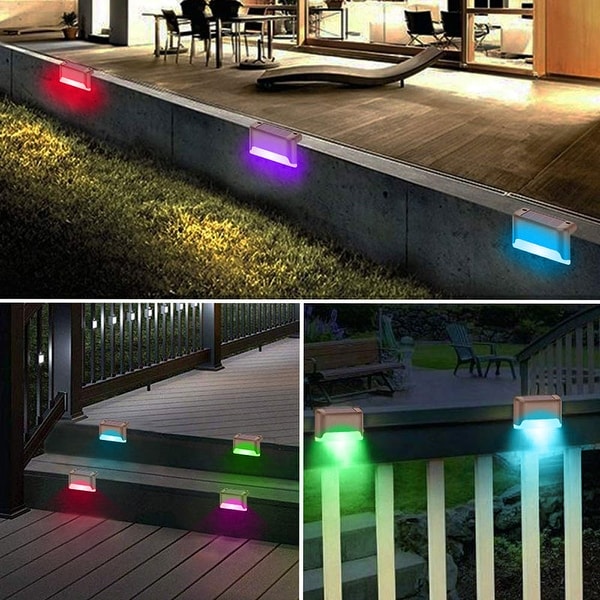 2/4 Pack LED Solar Power Stair Light Outdoor Garden Pathway Step Deck Wall Lamp 