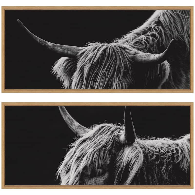 Kate and Laurel Natural Scottish Highland Panel 2 Piece Framed Canvas Wall Art Set by Crystal Lynn Collins - 2 Piece Set 18x40 - Natural
