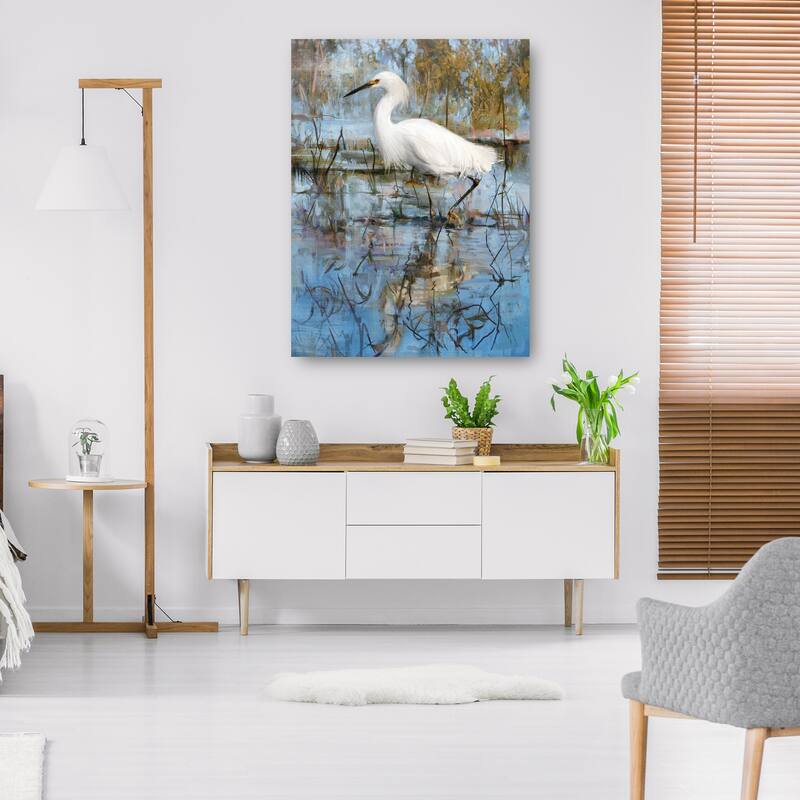 White Egret By Studio Arts Canvas Art Print