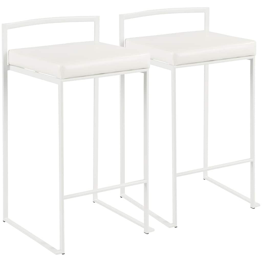 Set of 2 White Faux Leather Stacker Counter Stool - 31"