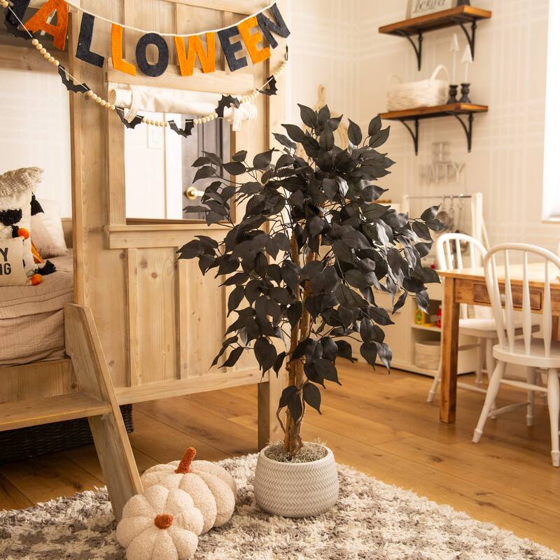 3-ft Artificial Halloween Black Ficus Tree with Natural Trunk