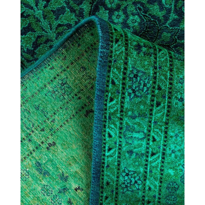 Overton Hand Knotted Wool Vintage Inspired Modern Contemporary Overdyed Green Area Rug - 8' 1" x 10' 7"