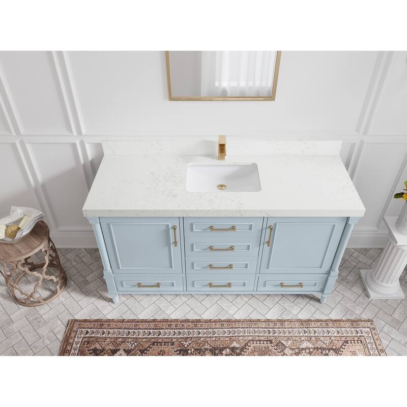 Willow Collections 60 in. W x 22 in. D Aberdeen Single Bowl Sink Bathroom Vanity in Pewter Green with Countertop