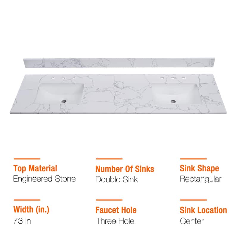 PROOX Bath Vanity Cultured Marble Counter Top Rectangle Porcelian Sink