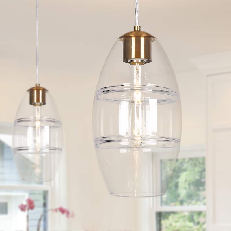 Modern Farmhouse 1-Light Black Pendant Hammered Glass Island Lights for Dining Room