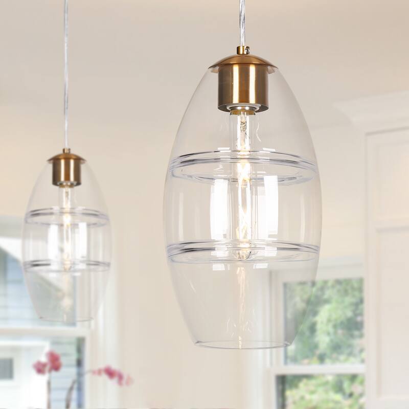 Modern Gold 1-Light Glass Pendant Light for Kitchen Island Dining Room - D6.7"xH12.6"