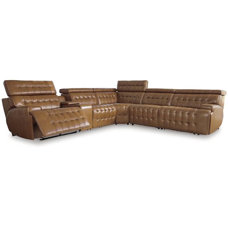 Signature Design by Ashley Temmpton Medium Brown 6-Piece Power Reclining Sectional - 124"W x 110"D x 34"H