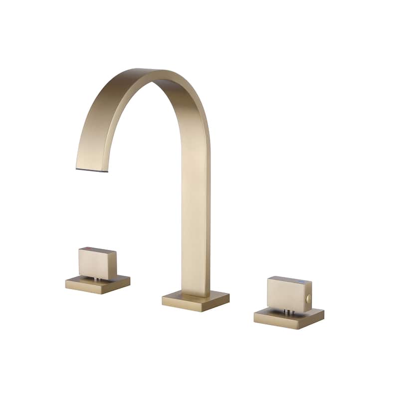 9.8"H Solid Brass Widespread 2-handle Bathroom Sink Faucet - Brushed Gold