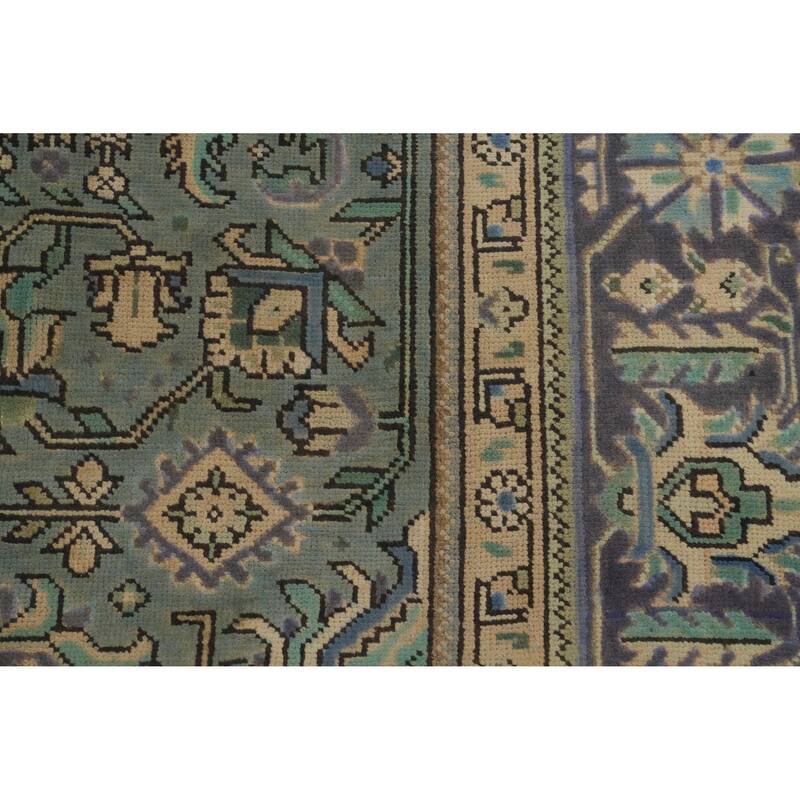 Hand Knotted Oriental 100% Wool Carpet Traditional Floral Navy Blue & Blues Tabriz Area Rug - 11' 0'' X 8' 2''