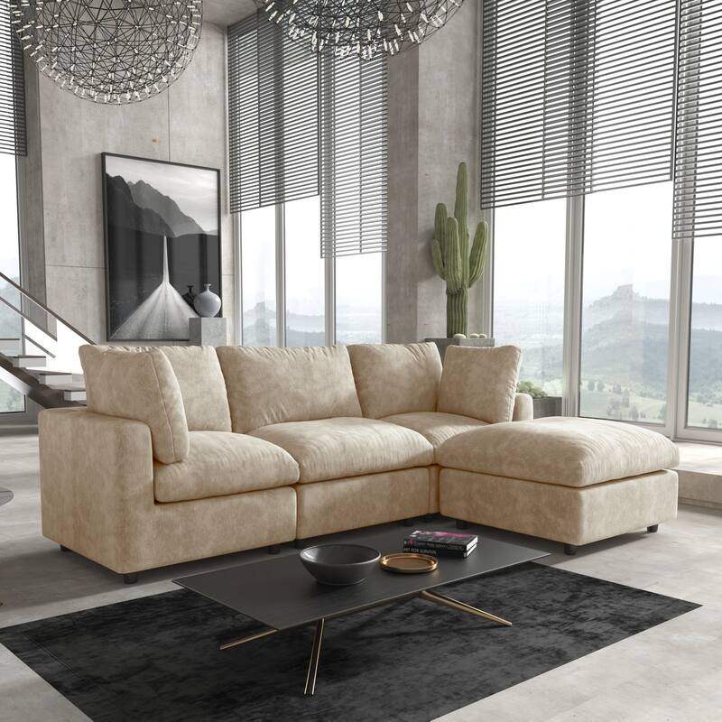 Modern L-shaped Sectional Sofa for Living Room,Chenille Modular Couch, Removable Cover, Spring Cushions, Solid Wood Frame