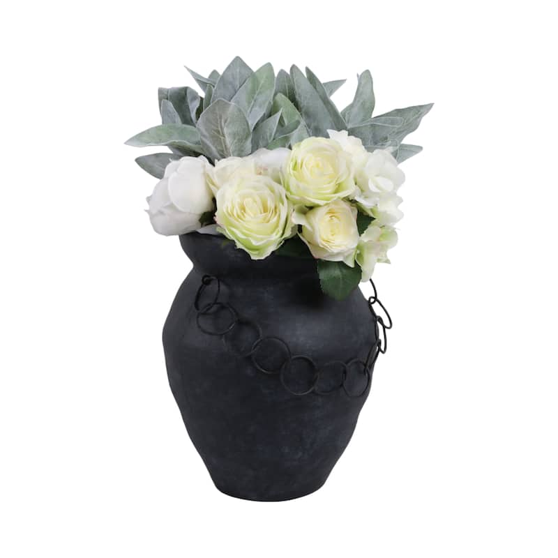 Pottery Terracotta Vase with Ring Accent Detail Modern Display Piece