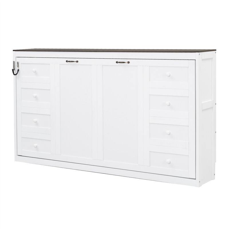 Twin Size Murphy Bed with LED Light, can be Folded into a Cabinet, Solid Wood Murphy Cabinet Bed,Space Saving Design