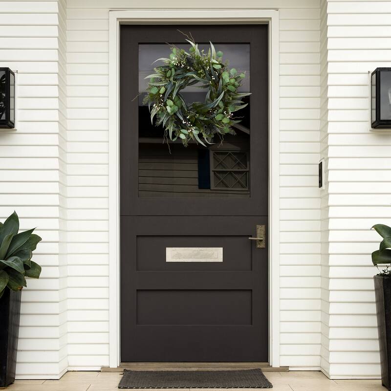 Eucalyptus and Mixed Greens Artificial Wreath, 24-Inch, Unlit - Green