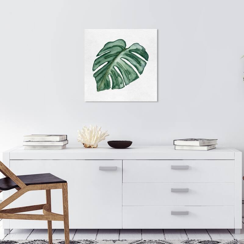 Wynwood Studio Prints Floral and Botanical Watercolor Leaf Green and Dark Green Tropical Wall Art Canvas Print - 20 x 20