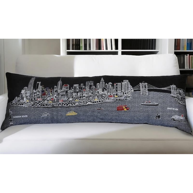 HomeRoots 46" Black NYC Nighttime Skyline Lumbar Decorative Pillow