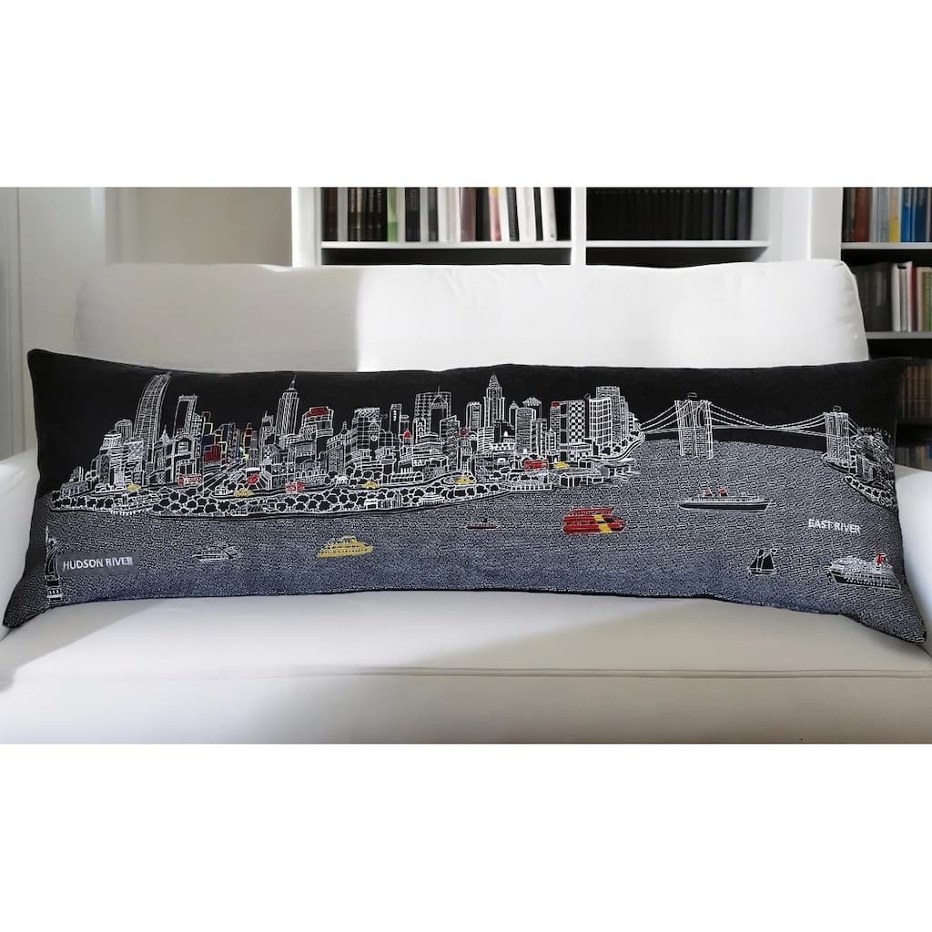 HomeRoots 46" Black NYC Nighttime Skyline Lumbar Decorative Pillow