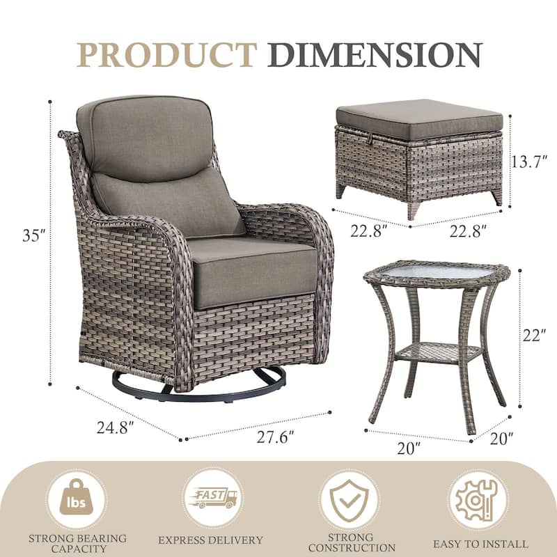 Arcadia 5-Piece Wicker Patio Swivel Glider Set with 6-Inch Thick Cushions