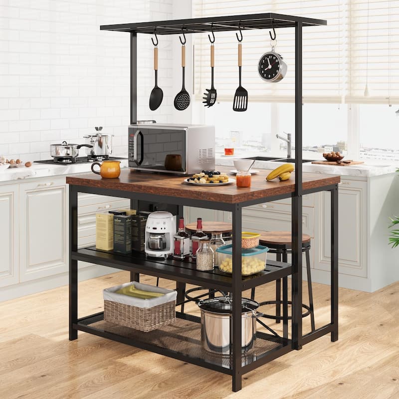 47" Kitchen Island Table Microwave Stand Oven Shelf with Storage - 47"D x 28"W x 72"H