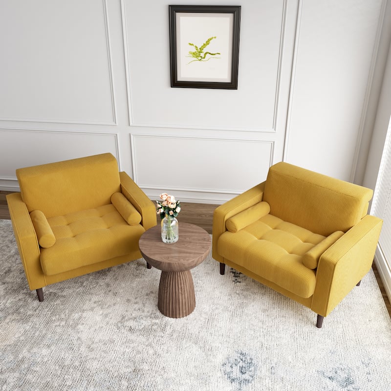 Modern Upholstered Corduroy Accent Chair With Arms Pillows