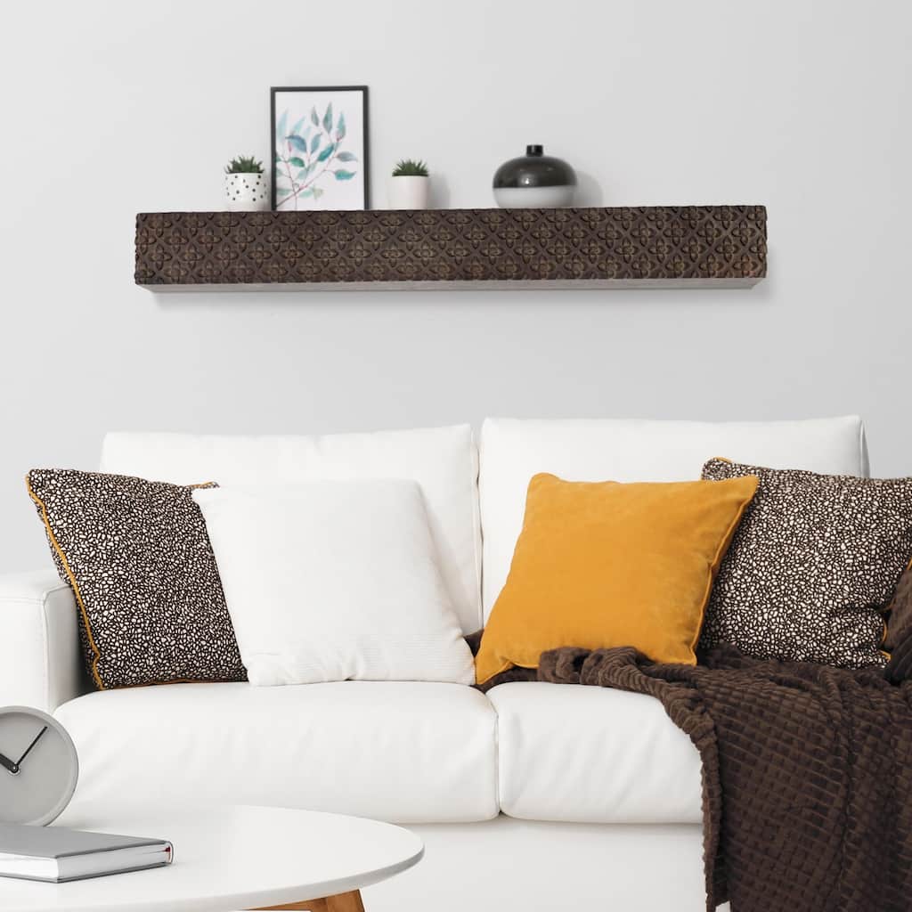 American Art Decor Small Embossed Wood Floating Wall Shelf - Black - 24.25" L x 3" H x 8.25" D