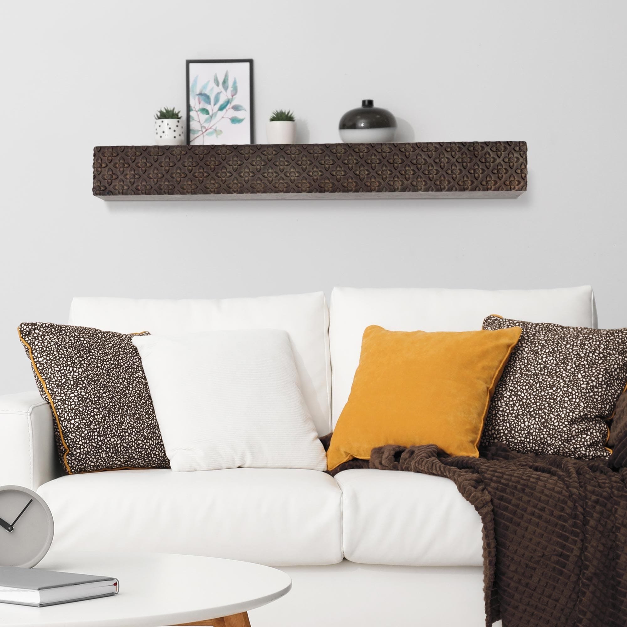 American Art Decor Small Embossed Wood Floating Wall Shelf - Black - 24.25" L x 3" H x 8.25" D