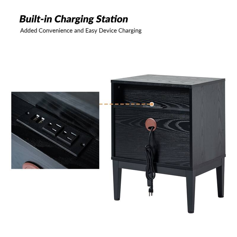 Apakah Modern 25"Tall 2-Drawer End Table with Charging Station and Adjustable Legs by HULALA HOME
