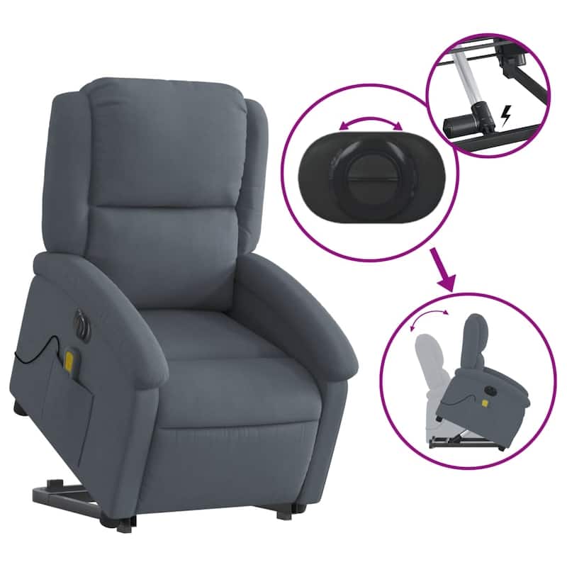 vidaXL Stand up Massage Recliner Chair Power Lift Wingback Armchair Velvet