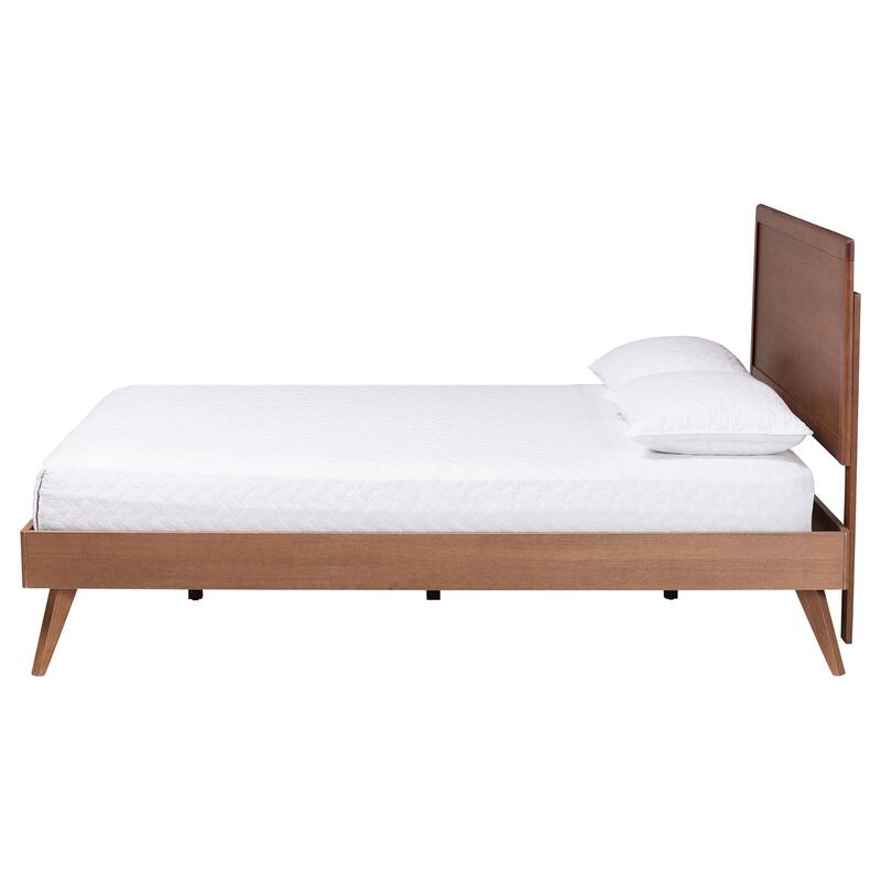 Jiro Platform Bed - Mid-Century Modern Wood Bed Frame with Panel Headboard and Angled Legs for Bedroom or Guest Room
