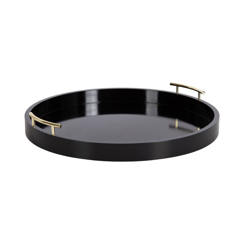Kate and Laurel Lipton Round Decorative Tray with Metal Handles - 22" Diameter - Black/Gold