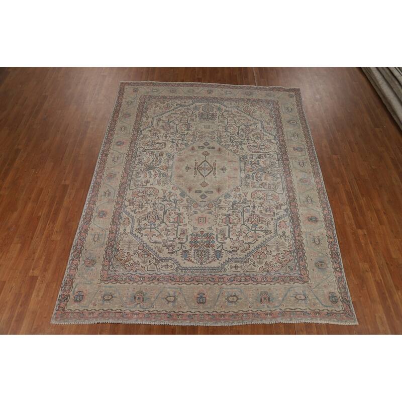 Geometric Tabriz Persian Area Rug Oriental Hand-Knotted Wool Carpet - 8'0"x 10'6"