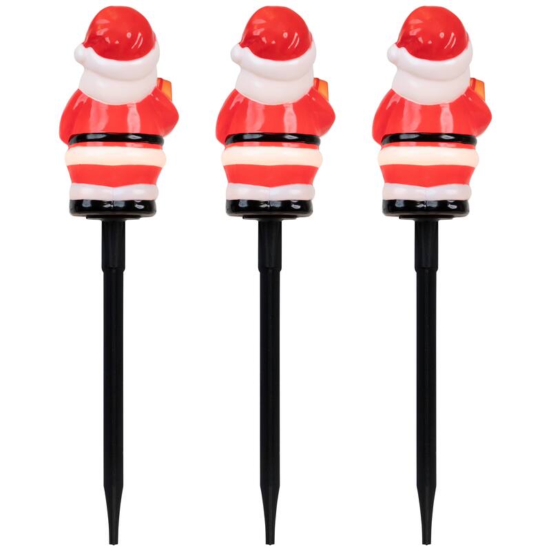 Lighted Santa Claus Christmas Pathway Markers - Clear Lights - 16" Green Wire - 4ct - Red