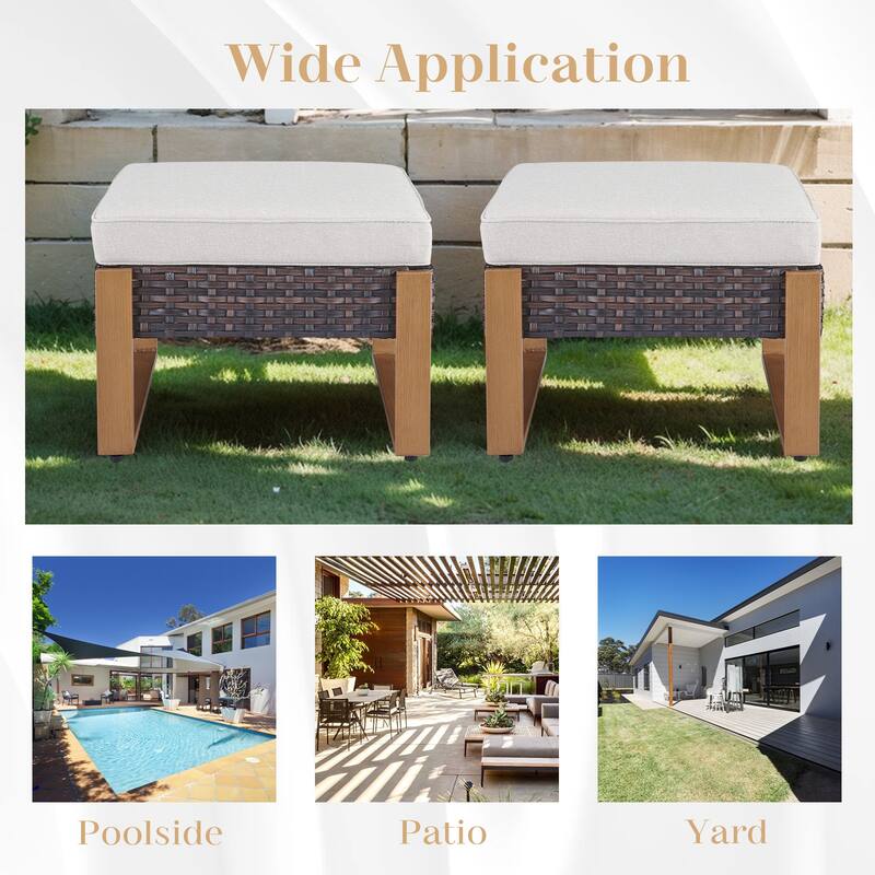 Gymojoy 2-Pieces Patio Rattan Ottomans - Brown