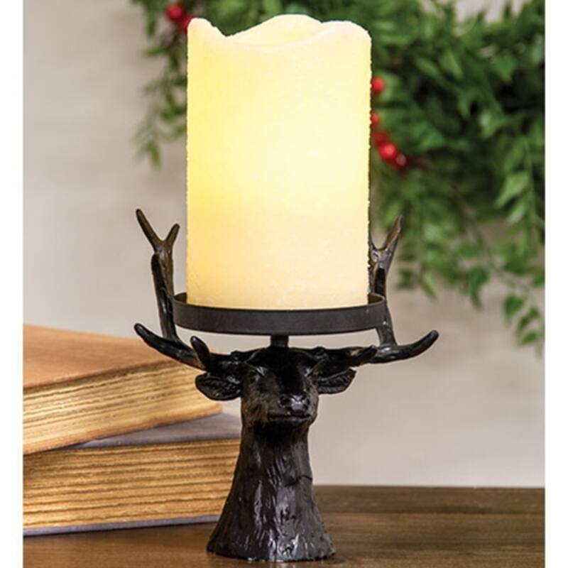 Black Metal Reindeer Pillar Candle Holder - Multi