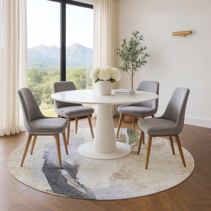 Premium Washable Super Soft Abstract Brushstrokes Mayfield Rug - Ivory - 8' x 8'