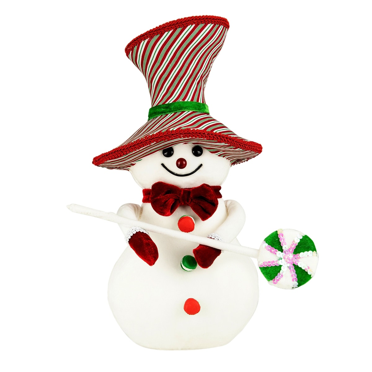 Snowman with Sequin Lollipop and Striped Hat Christmas Decoration - 15"