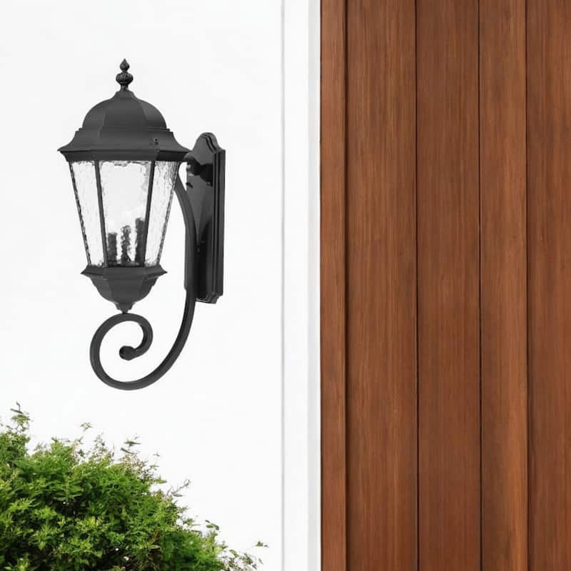 Aluminum Flush Mount Wall Light with Hammered Glass Dimmable - 14.25” x 12.50” x 30.75” (D x W x H)