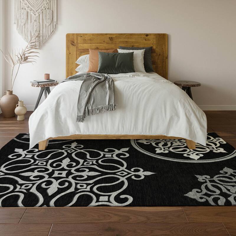 Premium Washable Super Soft Transitional Scroll Mayfield Rug