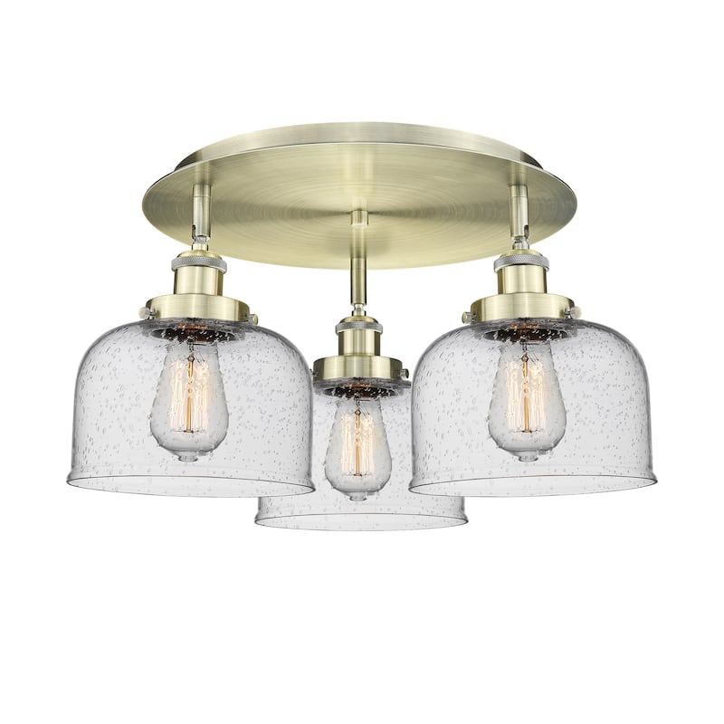Innovations Lighting Bell - 3 Light 20" Flush Mount - Antique Brass/Seedy